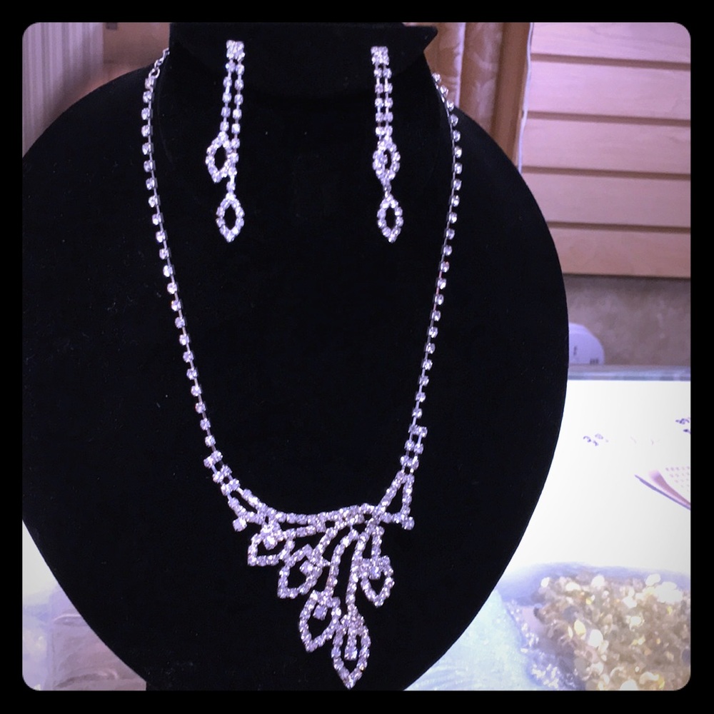 Rhinestone costume jewelry. Silver